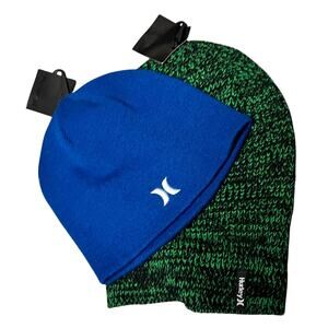 HURLEY beanie knit bundle blue and green marled NWT